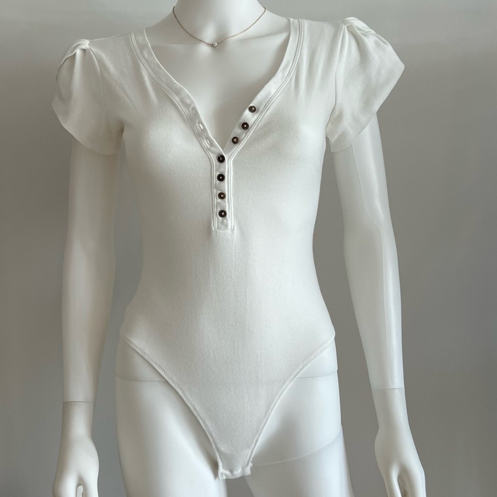 Free People bodysuit with bottom snap closure, Size Small, White